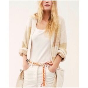 Free People Striped Knit Button Front Cardigan Sweater Oversized Women's Medium